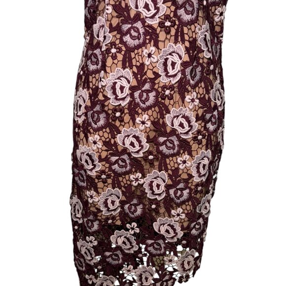 Bardot Burgundy Lace Sheath Dress Size Small Floral Cocktail Y2K - Picture 6 of 7